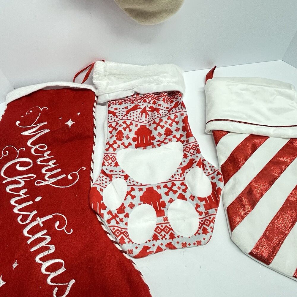 Christmas Stocking Lot of 4 Rustic Applique Snowman Merry Christmas Pet Paw